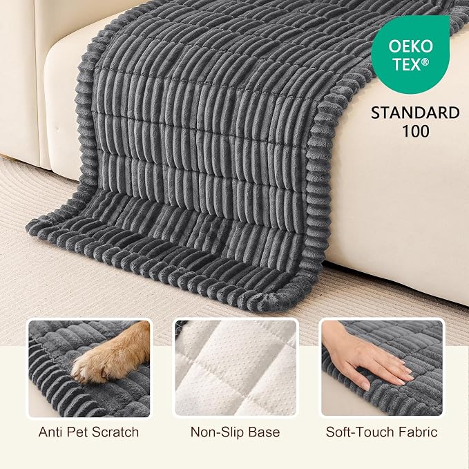 MEETSKY Couch Cover for Dogs, Washable Sofa Covers for 3 Cushion Couch, Non Slip Pet Couch Covers for Sofa, Soft Furniture Protector Against Fur Pet Friendly, Dark Grey, 27.6" x 70.9" - Image 3