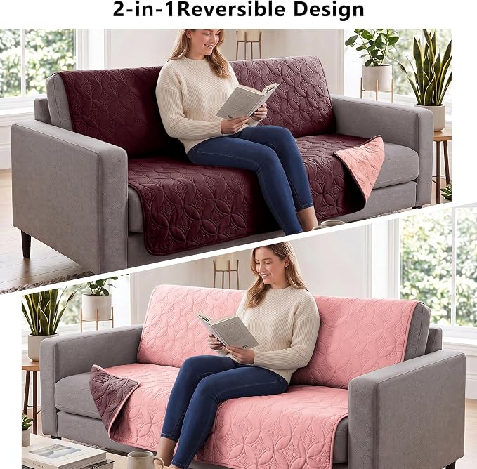 Waterproof Couch Cover for Dogs - Washable Pets Furniture Protector | TPU Leak-Proof Liner, Lightweight & Reversible, Fits Chair, Sofa, Bed, 52" x 82" , Burgundy/Pink - Image 4