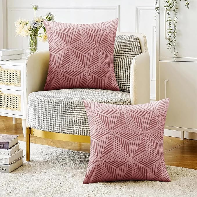 YEMYHOM Pack of 2 Throw Pillow Covers 18 x 18 Inch High Stretch Jacquard Pillowcase for Couch Sofa Living Room Home Decor, Pink - Image 2