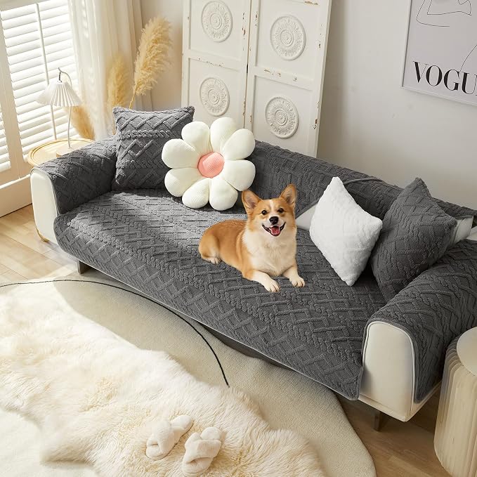 OTOB Sofa Covers for 3 Cushion Couch Washable, All Season Non Slip Plush Dog Couch Cover Geometric Jacquard Sofa Slipcovers, Soft Pet Friendly Furniture Protector, 1 Piece (Dark Gray, 35.4"x70.9") - Image 9