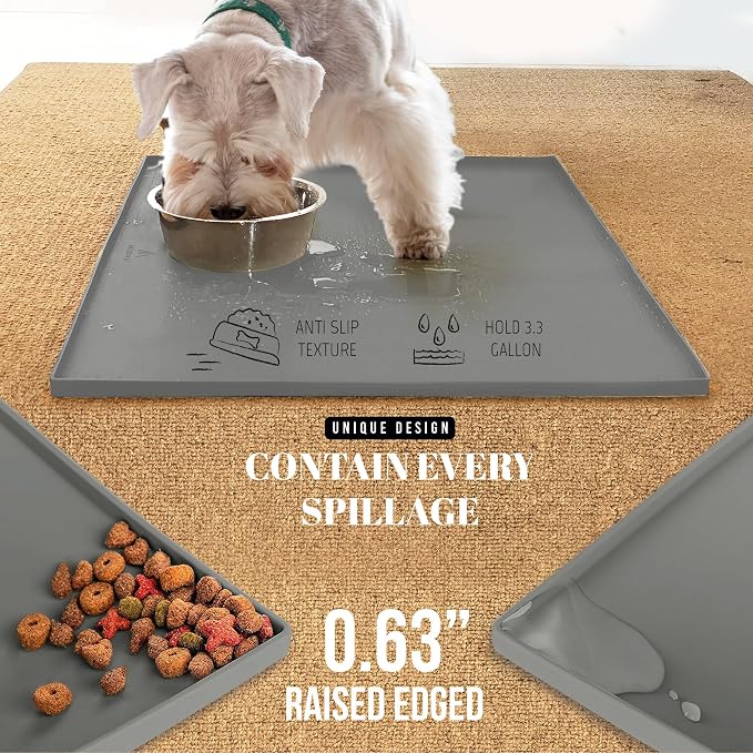 AVERYDAY 100% Waterproof Thicker Silicone Dog Food Mat, 0.63'' Raised Edge Bowl Mat for Food & Water, Non Slip Pet Feeding Placemat for Messy Drinkers, Perfect for Large Medium Small Breeds, 18"x10" - Image 3