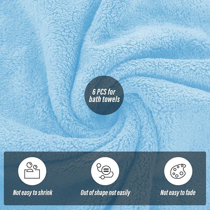 MOONQUEEN 6 Pack Premium Bath Towel Set - Quick Drying - Microfiber Coral Velvet Highly Absorbent Towels - Multipurpose Use as Bath Fitness, Bathroom, Shower, Sports, Yoga Towel (Aquamarine) - Image 4