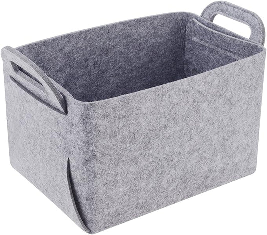 Storage Basket Felt Storage Bin Collapsible& Convenient Box Organizer with Carry Handles for Office Bedroom Closet Babies Nursery Toys Laundry (Light grey, 19.9inch（L）×13.6inch（W）×12.6inch（H）) by Unknown