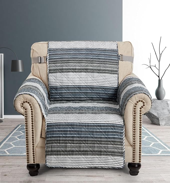 Brilliant Sunshine Multi Grey Stripes Couch Armchair Cover, 23" seat | Non Slip Sofa Cover, Quilted Furniture Protector, Washable Chair Slipcover for Pets, Dogs & Cats - Image 6