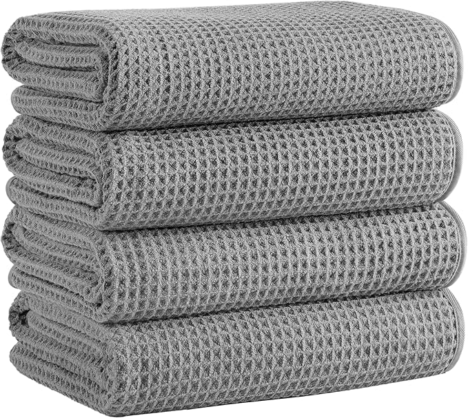 Microfiber Waffle Bath Towels, 4 Pieces, Soft, Absorbent, Fast Drying, Lint Free 430 GSM (27''x55''/68.58 cm x139.7 cm) by Unknown