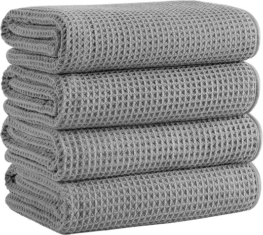 Microfiber Waffle Bath Towels, 4 Pieces, Soft, Absorbent, Fast Drying, Lint Free 430 GSM (27''x55''/68.58 cm x139.7 cm) by Unknown