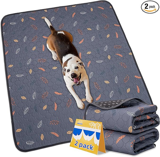 Sunheir Washable Pee Pads for Dogs Large 48" x 48" 2-Pack Reusable Puppy Pads Pet Training Pads, Absorb Dog Mats, Whelping Pad, Non-Slip Protects Against Urine Leakage (Leaves - Deep Grey, 48x48) by SUNHEIR