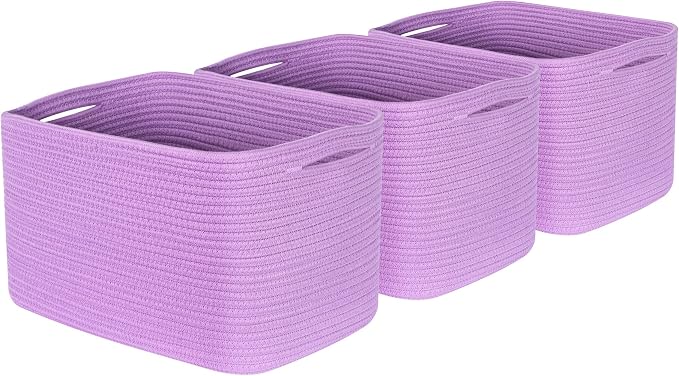 MINTWOOD Design 3-Pack Storage Baskets for Shelves, Decorative Baskets for Organizing, Woven Baskets for Storage, Book Basket Cube Storage Bin Box, Pantry Closet and Shoe Organizers, Lilac Purple - Image 8