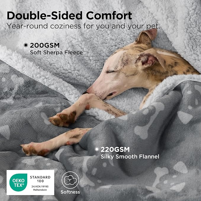 Bedsure Waterproof Dog Blankets for Small Dogs - 25"X35", Anchor Gray | Soft Print Sherpa Fleece Puppy Cat Blanket Washable, Cozy Plush Reversible Throw Furniture Protector for Pet Kitten Doggy - Image 2
