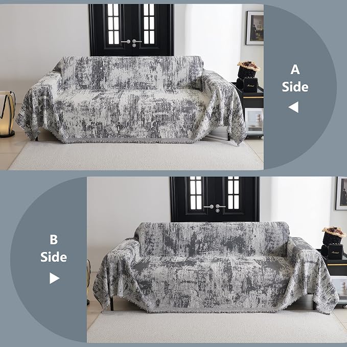 MYSKY HOME Sectional Couch Cover Deep Grey Abstract Geometric Sofa Covers for Sectional Sofa L Shape Chenille Couch Protector for Dogs Pets Couch Throw Cover Washable Durable for Home Decor, 71" X118" - Image 6