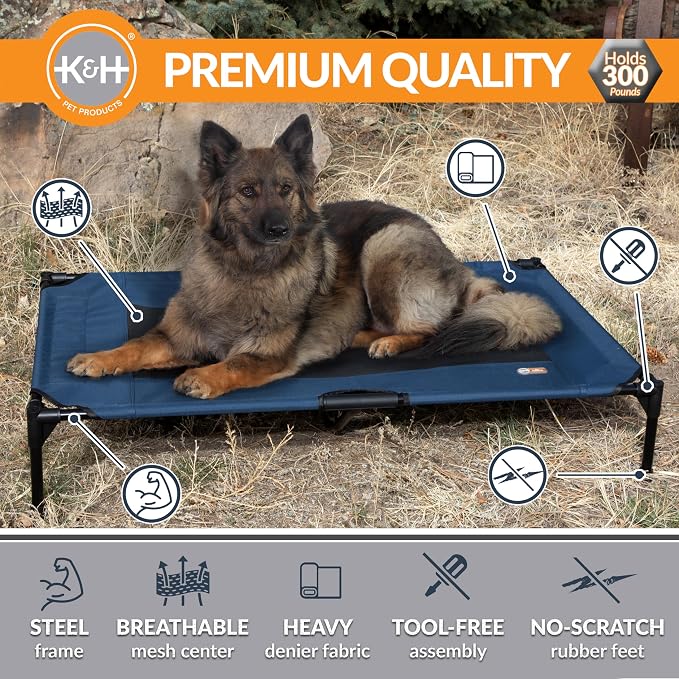 K&H Outdoor Elevated Dog Bed - Cooling Raised Dog Bed for Large & Extra-Large Pets, Breathable Mesh Center Hammock Design, Indoor/Outdoor Washable Cover, Portable Metal Frame, Blue, XL 50x32in - Image 2