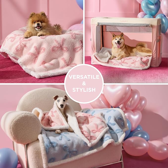 LE SURE Waterproof Dog Blankets for Medium Dogs Cute 3D Jacquard,30x40 | Puppy Blanket for Cat Aesthetic Gift, Warm Soft Sherpa Throw Washable, Reversible Pet Couch Protector, Pink Taffy - Image 5