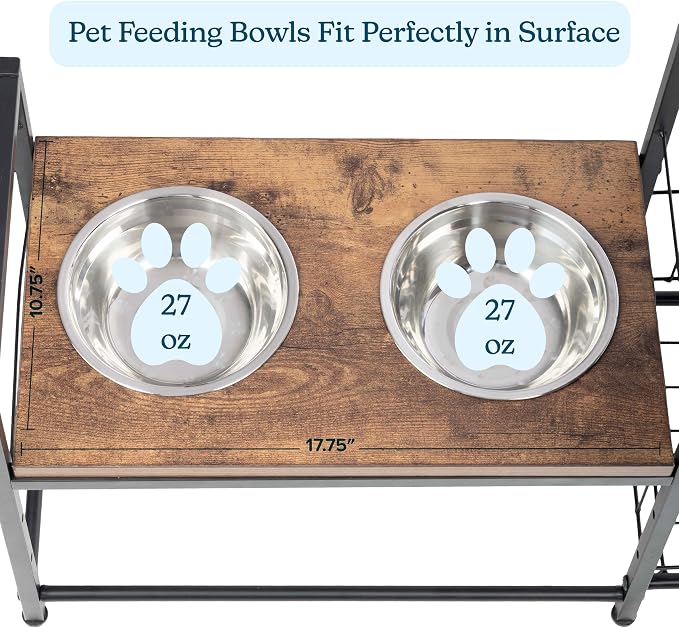 Elevated Dog Bowls with Storage - Elevated Dog Bowl Stand with 3 Adjustable Heights, Toy Bin Basket, and 2 Stainless Steel Bowls - Pet Feeding Station for Small to Large Breeds by PETMAKER (Black) - Image 6