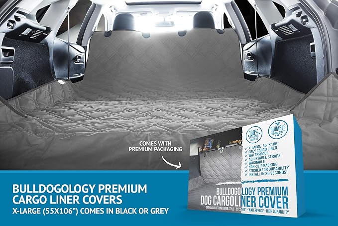 Bulldogology SUV Cargo Liner for Dogs 55"x106" Heavy Duty Pet Trunk Cargo Cover - Dog Car Seat Cover Waterproof Nonslip - Dog Hair, Muddy Paws, Scratches Protector for Cars Vans SUVs (X-Large, Grey) - Image 4
