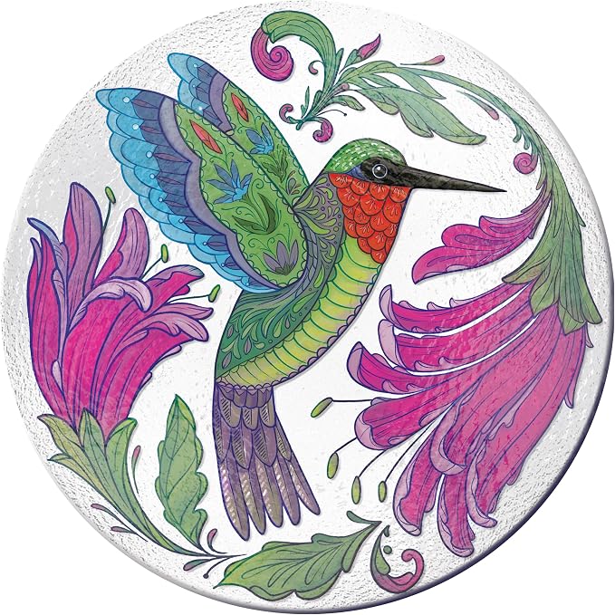 Evergreen Garden 18 inches Glass Bird Bath Bowl, Glass Painted Birdbath or Wild Bird Feeders for Outdoor Bird Bath Stand, Bird Bath Replacement Bowls Only (Hummingbird) by EvergreenGarden