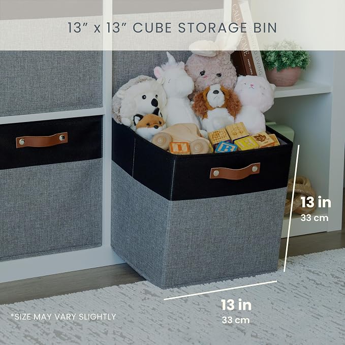 OrganiHaus 13x13 Cube Storage Bins, Set of 4 - Fabric Storage Cubes | Sturdy, holds its shape; odor-free; fits IKEA Kallax and Expedit; vegan leather handles - Image 2