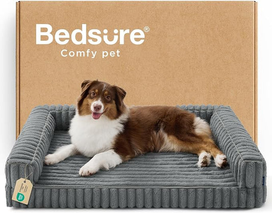 Bedsure ComfyFleece™ Orthopedic Dog Beds Large Sized Dog, Waterproof Memory Foam Pet Couch Sofa with Sides, Non-Slip Bottom and Egg-Crate Foam Large Pet Bed with Washable Corduroy Cover, Grey by Unknown