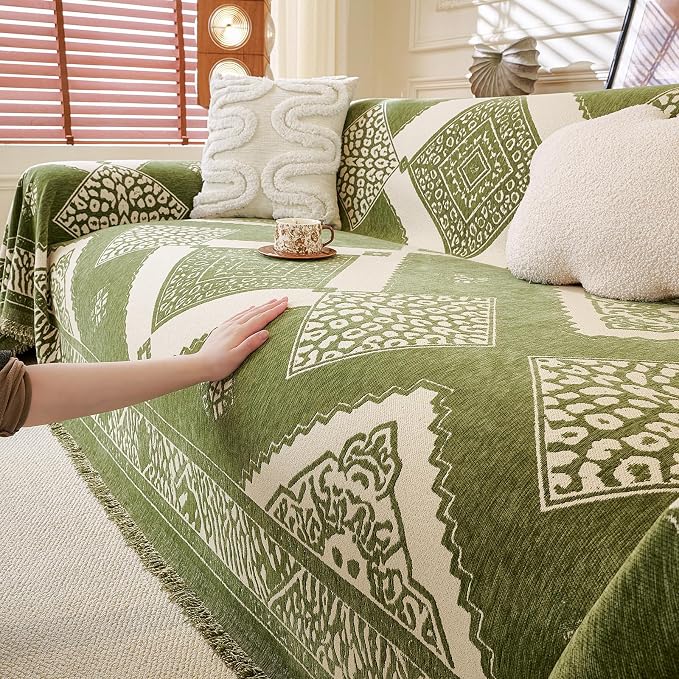 ROOMLIFE Couch Cover 3 Cushion Sofa, Washable Non Slip Furniture Sofa Protector Cover, Soft Chenille Sofa Slipcovers Sectional L Shape Dogs Couch Cover Throw Blanket with Tassels 71''X118'' - Image 5