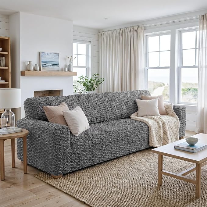 PAULTO BY GA.I.CO. Stretch Sofa Slipcovers – Soft Elastic Fabric Couch Cover for Armchair Loveseat 3-Seater & 4-Seater Sofa Cover – Non-Slip Furniture Protector Washable - Dark Grey (86"-120" Wide) - Image 2