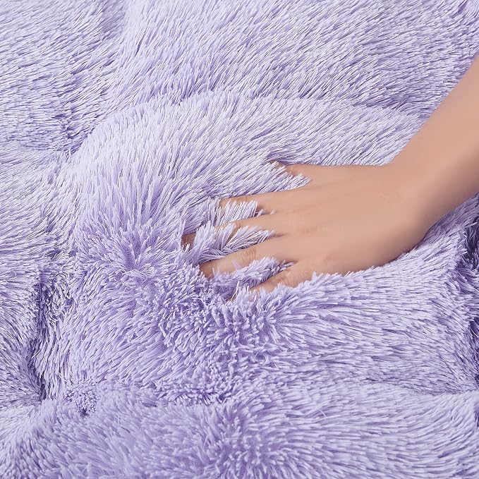 EHEYCIGA Fluffy Dog Crate Bed for Large Dogs, Plush Faux Fur Pad, Purple | Calming Anti Anxiety Large Dog Crate Bed, Washable Soft Warm Mat with Non-Slip Bottom - Image 8