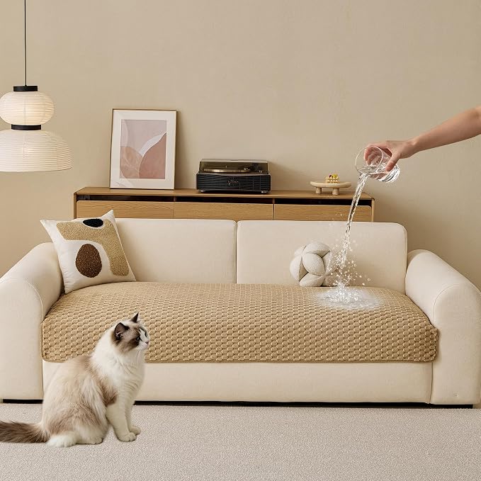 Waterproof Couch Covers for Dogs Washable, Pet sectional Sofa Cover | Non Slip Fuzzy Couch Slipcovers for 3 Cushion, Furniture Protector,Scratch Resistant Couch Covers for Sofa (Khaki,35"x 63") - Image 8