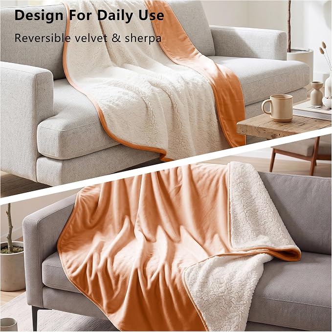 Waterproof Blanket for Dogs - Pet Throw as Furniture Protector | Cozy Sherpa & Smooth Velvet, Reversible and Machine Washable, for Couch and Bed, 86"x120", Orange - Image 5
