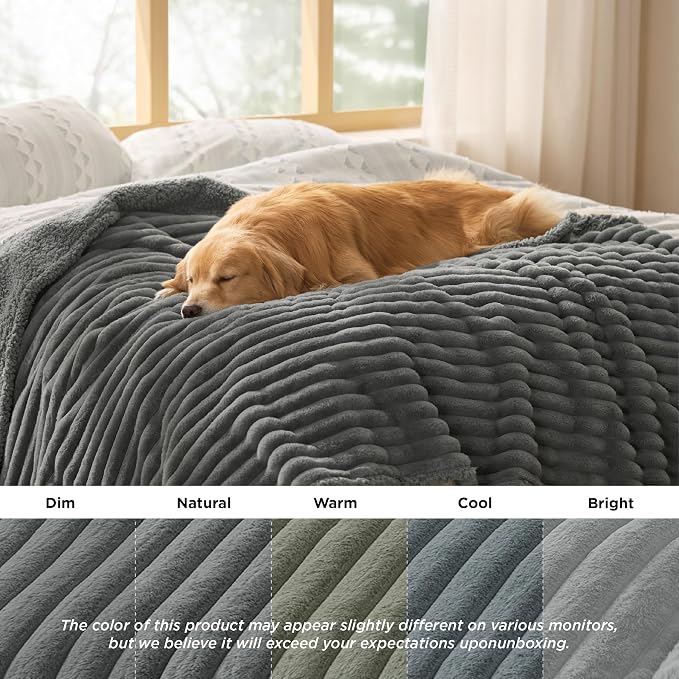 Bedsure ComfyFleece™ Waterproof Blanket for Bed, King（86"x108"） Warm Grey | Soft Plush Bed Couch Cover Corduroy Fleece for Furniture Protector, Cozy Calming Reversible Dog Blankets for Large Dogs Pet - Image 7