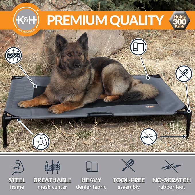 K&H Outdoor Elevated Dog Bed - Cooling Raised Dog Bed for Large & Extra-Large Pets, Breathable Mesh Center Hammock Design, Indoor/Outdoor Washable Cover, Portable Metal Frame, Charcoal, XL 50x32in - Image 2