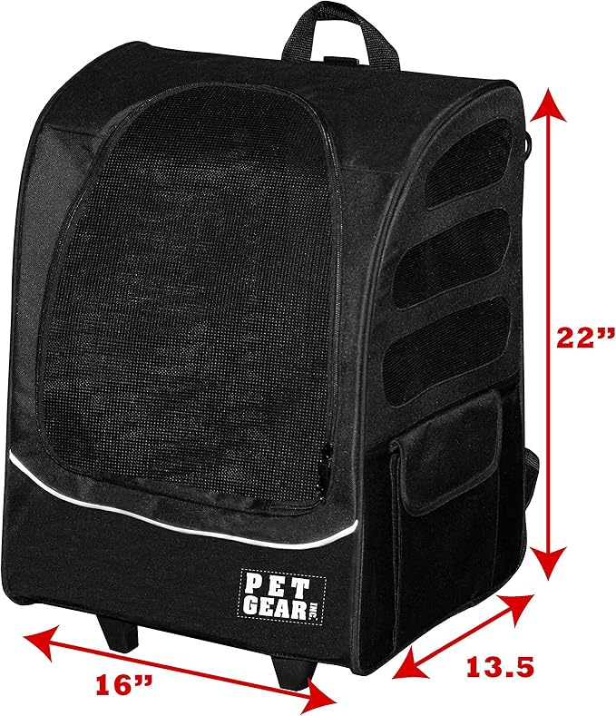 Pet Gear I-GO2 Roller Backpack, Travel Carrier, Car Seat for Cats/Dogs, Mesh Ventilation, Included Tether, Telescoping Handle, Storage Pouch, 1 Model, Available in 6 Colors