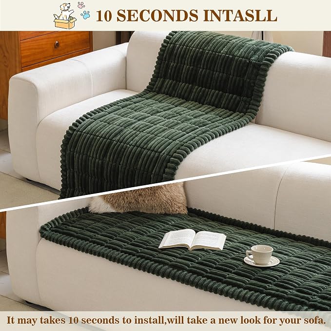 MYSKY HOME Couch Covers for 2 Cushion Sofa, Couch Cover for Dogs, Sofa Covers for Pets Washable, Soft Non-Slip Sofa Slipcovers, Loveseat Couch Covers, Furniture Protector, Moss Green, 27.6" x 59" - Image 8