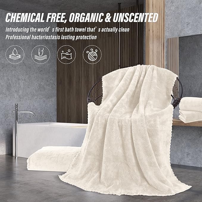MOONQUEEN 2 Pack Premium Bath Towel Set - Quick Drying - Microfiber Coral Velvet Highly Absorbent Towels - Multipurpose Use as Bath Fitness, Bathroom, Shower, Sports, Yoga Towel (Cream) - Image 5