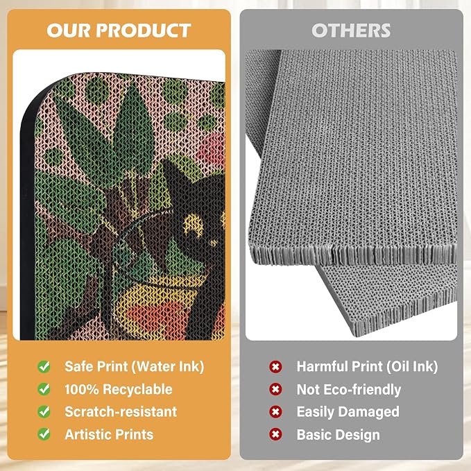 2 Pack Cat Wall Scratcher, Art Cat Scratching Board for Cats | Wall Mounted Cat Scratch Pad, Water-Based Ink, Hook&Loop Strips, Floor or Wall Use, 16.7x11x1 Inch, Goldfish & Scream - Image 6