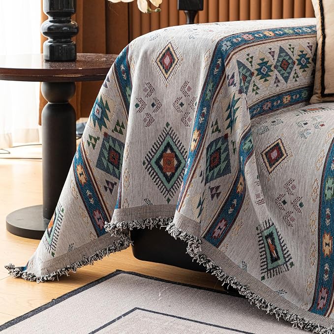 ROOMLIFE Couch Cover 3 Cushion Sofa, Washable Non Slip Furniture Sofa Protector Cover, Soft Chenille Sofa Slipcovers Sectional L Shape Dogs Couch Cover Throw Blanket with Tassels 71''X134'' - Image 2