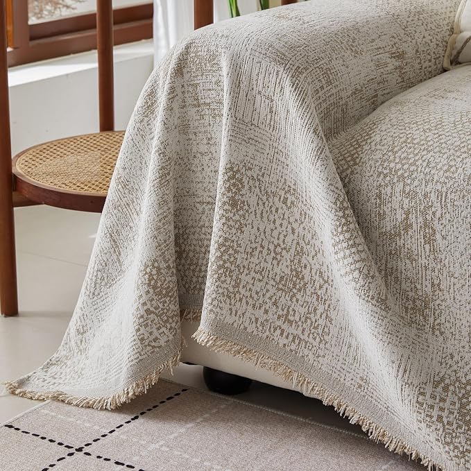 ROOMLIFE Couch Cover 3 Cushion Sofa, Washable Non Slip Furniture Sofa Protector Cover, Soft Chenille Sofa Slipcovers Sectional L Shape Dogs Couch Cover Throw Blanket with Tassels 71''X118'' - Image 7