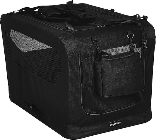 Amazon Basics Portable Soft Pet Dog Crate Carrier Kennel with Mesh Windows, Foldable, 30 x 21 x 21 inches, Black