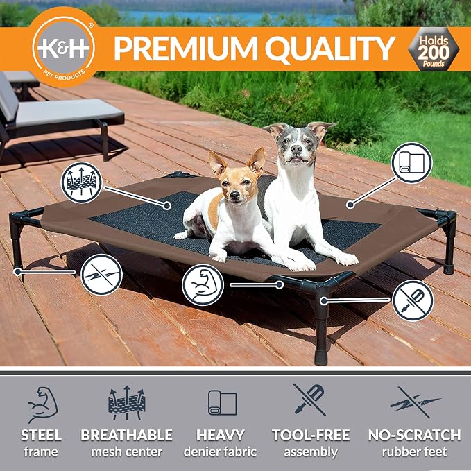 K&H Outdoor Elevated Dog Bed - Cooling Raised Dog Bed for Medium & Large Pets, Breathable Mesh Center Hammock Design, Indoor/Outdoor Washable Cover, Portable Metal Frame, Chocolate, Large 42x30in - Image 2