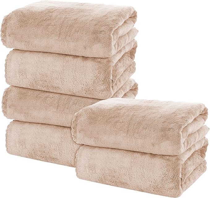 MOONQUEEN 6 Pack Premium Bath Towel Set - Quick Drying - Microfiber Coral Velvet Highly Absorbent Towels - Multipurpose Use as Bath Fitness, Bathroom, Shower, Sports, Yoga Towel (Brown) by MOONQUEEN