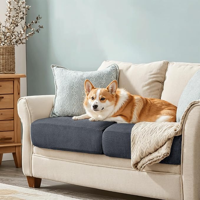 CHUN YI 2Piece Stretch Couch Cushion Covers, Sofa Seat Slipcovers for Pets, Suitable for Armchair Loveseat Sofa with Spandex Jacquard Washable Fabric (2Piece,Grey) - Image 6