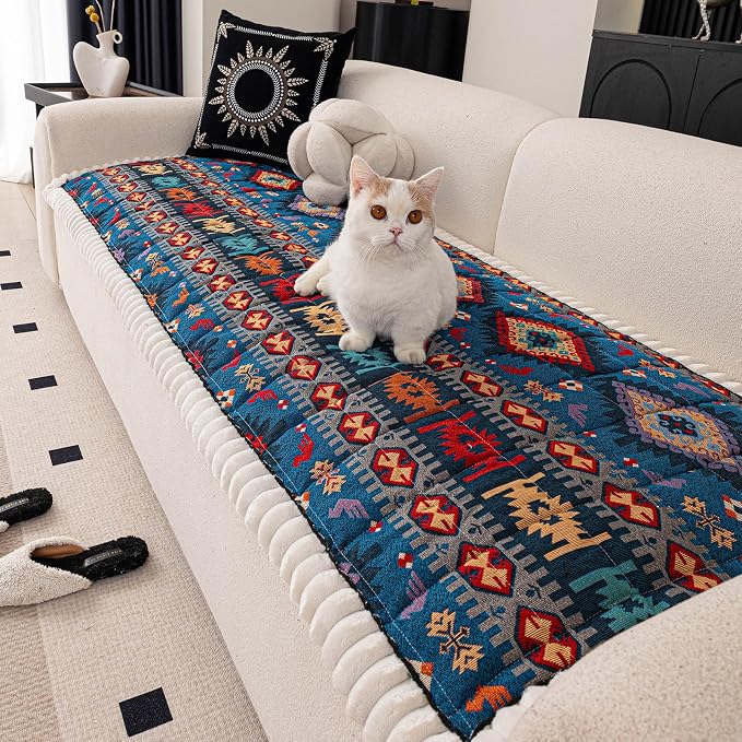 VClife Boho Eclectic Textured Sofa Cover, Ethnic Retro Dog Couch Cushion Cover for 3-4 Cushion Couch Sofa, Plush Soft Anti Slip and Washable Couch Cover for Sectional L Shape Sofa by VCLIFE