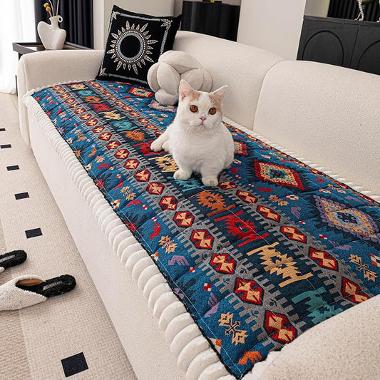 VClife Boho Eclectic Textured Sofa Cover, Ethnic Retro Dog Couch Cushion Cover for 3-4 Cushion Couch Sofa, Plush Soft Anti Slip and Washable Couch Cover for Sectional L Shape Sofa by VCLIFE
