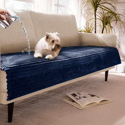 Waterproof Dual Non-Slip Couch Cover for Dogs, Fuzzy Soft Pet Couch Covers for 2 Cushion Sofa loveseat, Pet Friendly Soft Dog Bed Covers Sofa Cover Washable (Navy Blue, 33" x 62" 1 Pack) by Meider