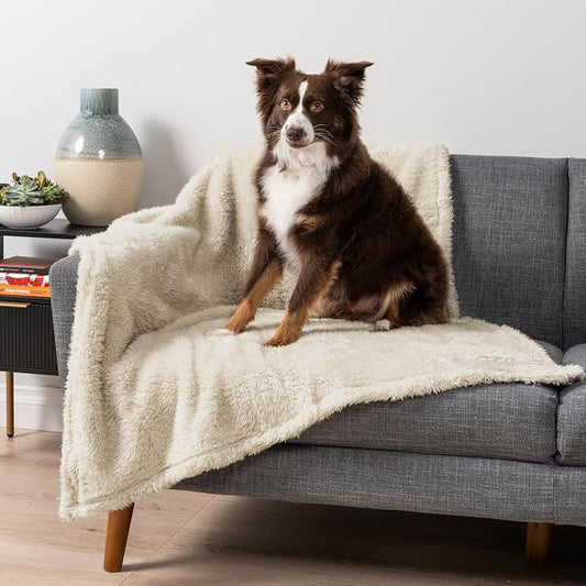 PetAmi Fluffy Waterproof Dog Blanket for Couch and Bed, Reversible Sherpa Pet Throw, Pee Proof Furniture Protector Sofa Cover, Washable Cat Blanket for Medium Large Dogs and Cats (Beige Cream, 40x60) by PetAmi