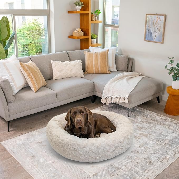 Best Friends by Sheri The Original Calming Donut Dog Bed for Large Dogs up to 100 lbs, Lux Faux Fur, Oyster, Large, 36" x 36" - Image 7