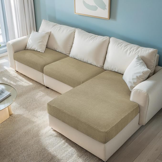 CHUN YI Stretch Sectional Couch Covers 1 Piece Chaise Lounge Slipcover L Shape Separate Cushion, Chaise Couch Cover for Both Left/Right Sectional Couch (Chaise Cover, Khaki) - Image 8
