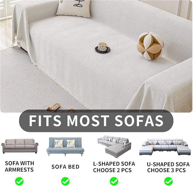 HAOMAIJIA Chenille Couch Cover Sofa Covers for 1 Cushion Couch Washable sectional Couch Covers for Dogs pet Furniture Protector Couch Cover Blanket for Living Room (Off White, 71"x91") - Image 6