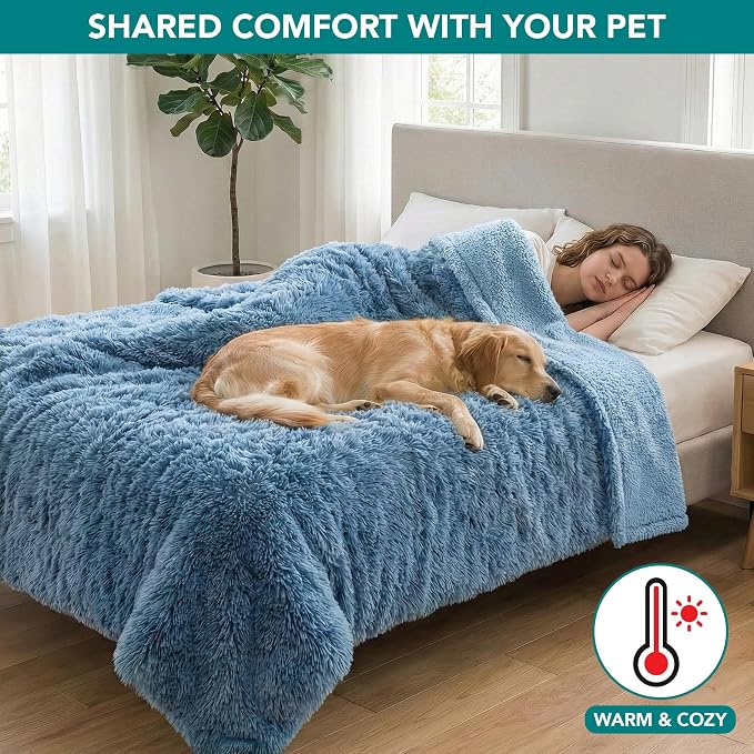 PetAmi Waterproof Dog Blanket for Couch, Bed & Furniture,Reversible Sherpa & Faux Fur Pet Blanket, Leakproof Blanket for Dog Cat, Washable Couch Protector, Soft Calming Pet Throw (40x60, Light Blue) - Image 6