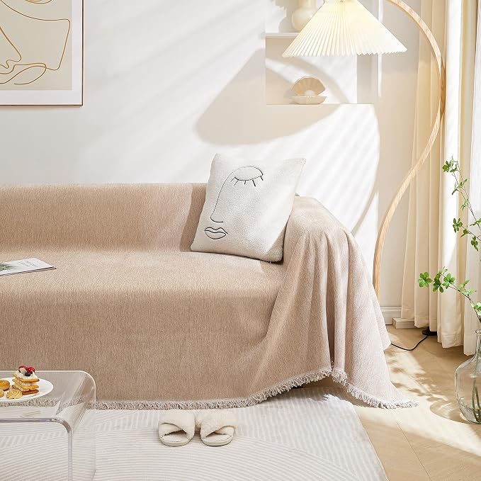 MEETSKY Couch Cover L Shape Sofa Cover for 3 Cushion Couch, Cover Protector Sofa Throw Cover for Couches Washable Soft Chenille Blend Modern Decorative for Living Room, 71" x 134", Khaki - Image 2