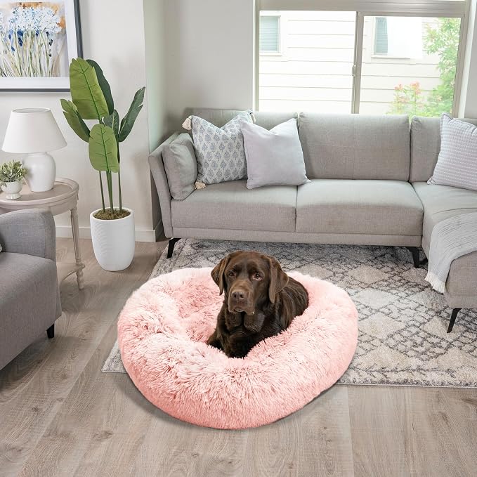 Best Friends by Sheri The Original Calming Donut Dog Bed for Large Dogs up to 100 lbs, Shag Faux Fur, Cotton Candy Pink, 36" x 36" - Image 7
