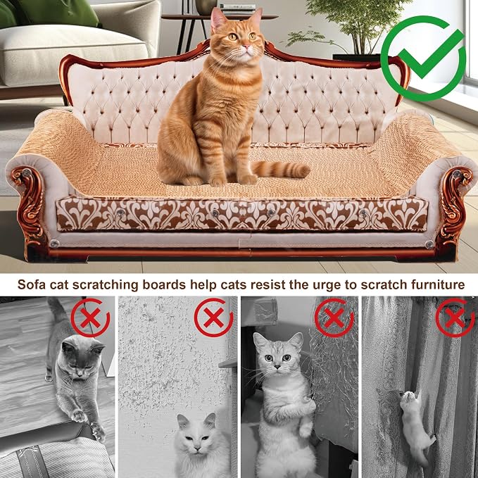 COOZMENT Scratching Sofa, Couch Shaped Thick Scratching Cardboard, Lounge Bed for Indoor Rest&Play, Sofa Scratcher Pad (Silver, 27.6" L X 12.4" W X 11.8" H) - Image 3