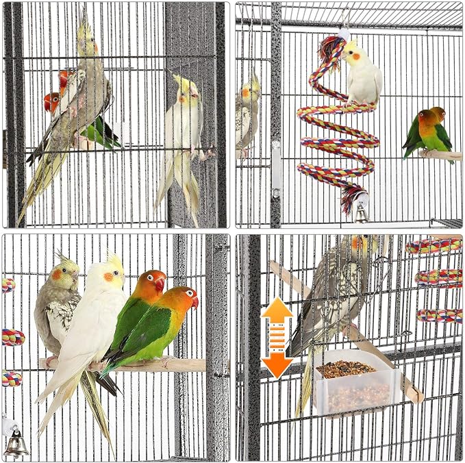 Yaheetech 69" Large Bird Cage for Parakeets, Budgies, 3-Tier Flight Cage | Detachable Rolling Stand, Easy Cleaning Slide-out Tray, Multi-door Access, 0.4'' Bar Spacing, Free Accessories - Image 5
